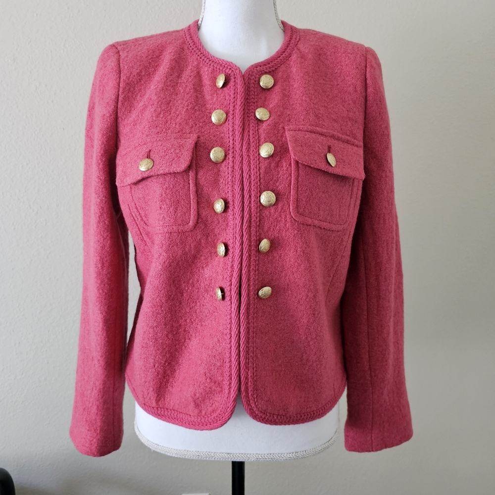 Talbots Berkshire Crop Jacket Blazer Size 8 Pink Coral Wool Blend - Picture 2 of 12